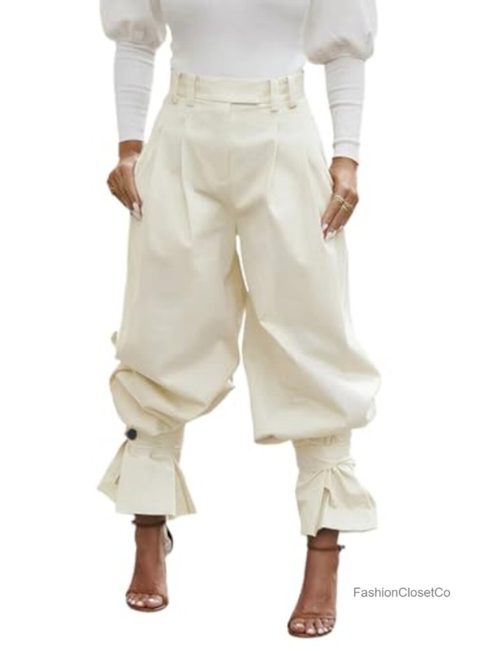 Women's High Waist Wide Leg Convertible Capri Pants with Ruffle Cuffs
